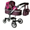Carucior pentru papusi, negru cu buline roz MCT 5245 - Carucioare pentru papusi - Mercaton Store