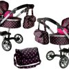 Carucior pentru papusi, negru cu buline roz MCT 5245 - Carucioare pentru papusi - Mercaton Store