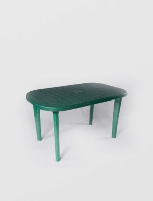 Masa fixa pentru gradina din plastic, ovala, verde, 6 persoane, 140 x 70 x 70 cm