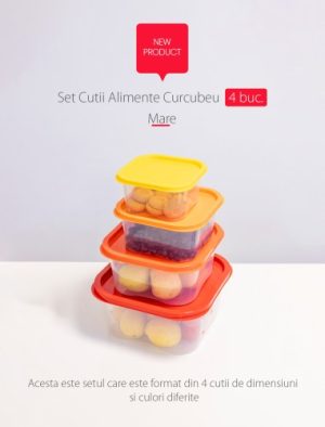 SET 4 CUTII ALIMENTE MARI CURCUBEU  CU CAPAC - Caserole si Cutii Alimente - Mercaton Store