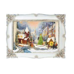 Decoratiune Craciun, polirasina, tablou de Craciun, sat inzapezit, LED, 3xAA, 28.5x8.2x21.2 cm, Magic Home - Decoratiuni de craciun - Mercaton Store