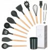 Set ustensile bucatarie, silicon si bambus, grafit, 12 piese, Springos - Ustensile Gatit Bucatarie - Mercaton Store