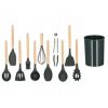 Set ustensile bucatarie, silicon si bambus, grafit, 12 piese, Springos - Ustensile Gatit Bucatarie - Mercaton Store