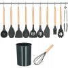Set ustensile bucatarie, silicon si bambus, grafit, 12 piese, Springos - Ustensile Gatit Bucatarie - Mercaton Store