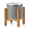 Ghiveci ceramic pentru flori Luxury cu suport din lemn, Ø 12,5, Inaltime 16.5 cm, Alb / Negru / Auriu - Ghivece pentru flori - Mercaton Store