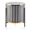Ghiveci ceramic pentru flori Luxury cu suport metalic, Ø 12,5, Inaltime 12 cm, Alb cu Negru, Model cu Dungi Verticale - Ghivece pentru flori - Mercaton Store