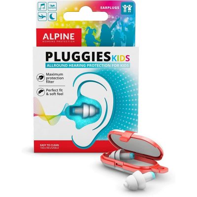 Dopuri de urechi antifonice reutilizabile pentru copii 3-12 ani, transparente, protectie zgomote SNR 25, previn patrunderea apei in ureche, ALPINE Pluggies Kids ALP23541 - Mama si Copilul - Mercaton Store
