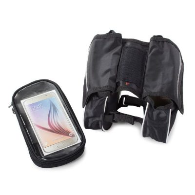 Geanta de transport cu 3 compartimente si 2 buzunare mici, Rezistenta la Apa, Montare pe cadrul bicicletei, Velcro, Negru - Unelte si Suporti Biciclete - Mercaton Store
