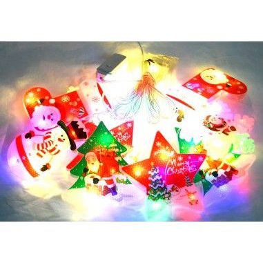 Instalatie de Craciun, tip perdea decor cu figurine Craciun, lumina multicolora, 3 metri - Instalatii de Craciun - Mercaton Store