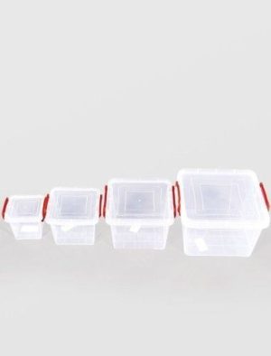 Set 4 cutii patrate cu manere laterale si capac etans, Transparent, 300 ml, 600 ml, 1.5 L, 2.4 L - Caserole si Cutii Alimente - Mercaton Store