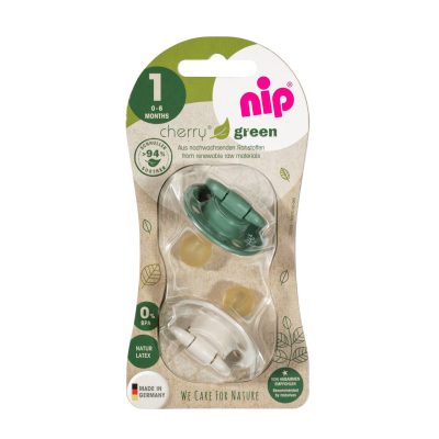 Set 2 suzete Cherry Green Boy cu tetina din latex natural, forma rotunda, cu inel, 0-6 luni, nip 38589 - Alimentatie - Mercaton Store
