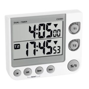 Timer si cronometru digital dual, 100 ore, LED de avertizare, memorie, volum reglabil, alb, TFA 38.2025 - Alimentatie - Mercaton Store
