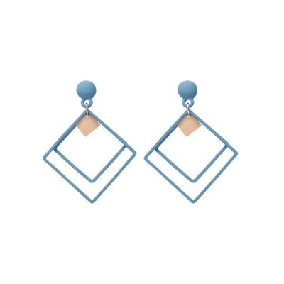 Cercei cu forme geometrice, forma patrat, Albastru cu Auriu - Seturi Cercei - Mercaton Store