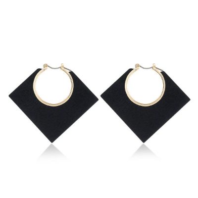 Cercei din lemn, forma patrat, Negru, 4.7x5.5 cm - Seturi Cercei - Mercaton Store