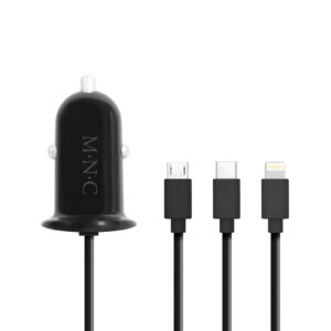 MNC – Adaptor 3 in 1 pentru bricheta auto + USB – negru