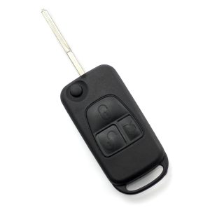 Carcasa cheie tip briceag pentru Mercedes, 3 butoane, lama cu 2 piste, Negru / Crom - Carcase de chei - Mercaton Store