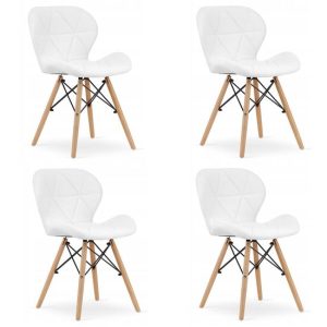 Set 4 scaune stil scandinav,  Mercaton, Lago, piele ecologica, lemn, alb, 47x38x73 cm - Scaune pentru Casa - Mercaton Store