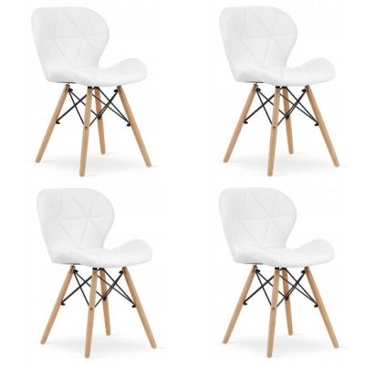 Set 4 scaune stil scandinav,  Mercaton, Lago, piele ecologica, lemn, alb, 47x38x73 cm - Scaune pentru Casa - Mercaton Store