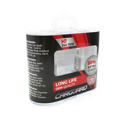 Set de 2 becuri Halogen 24V -  H1, 70W, +50% Intensitate - LONG LIFE - CARGUARD - Becuri Halogen - Mercaton Store