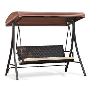 Balansoar gradina, 3 locuri, maro, ratan sintetic, 201x122x182 cm - Leagane si Balansoare - Mercaton Store