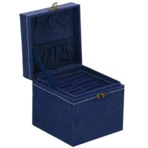 Cutie pentru bijuterii, catifea, albastru, 12x12x12 cm, Springos