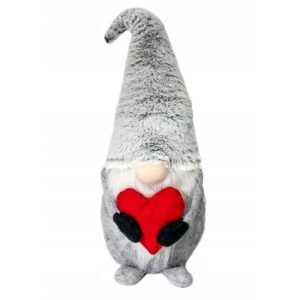 Decoratiune Craciun, pitic gri cu inima rosie, 48 cm - Decoratiuni de craciun - Mercaton Store