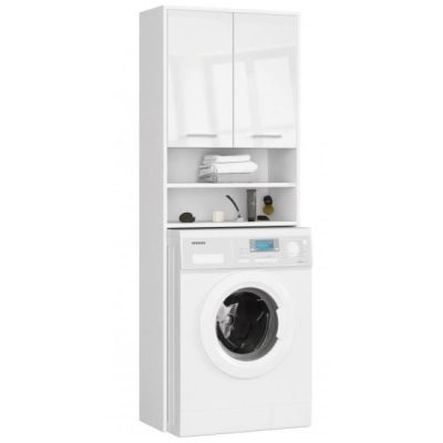 Dulap baie cu loc pentru masina de spalat, placa laminata, 4 rafturi, 2 usi, alb lucios, 64x30x180 cm - Mobilier Baie - Mercaton Store
