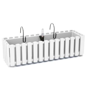 Jardiniera decorativa, suport metalic, sistem irigare, alb, 58x18x16.2 cm, Boardee Fencycase W  - Ghivece pentru flori - Mercaton Store