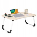 Masa pentru laptop, pliabila, suport pahar, MDF, metal, PE, crem, 60x40x27 cm, Springos - Mese pentru Laptop - Mercaton Store