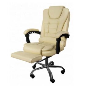 Scaun de birou, cu suport pentru picioare, rotativ, piele ecologica, crem, 65×102/110 cm