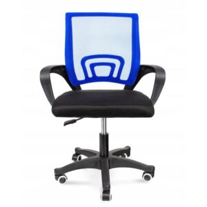 Scaun de birou, rotativ, cu plasa, cotiere, negru si albastru, 63x48x84/94 cm