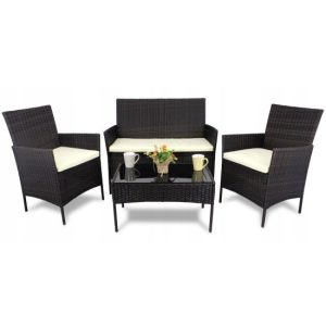 Set mobilier pentru gradina MCT Garden 273, compus din 2 fotolii, 1 canapea, 1 masa, Poliratan, Maro - Seturi Mobilier Gradina - Mercaton Store