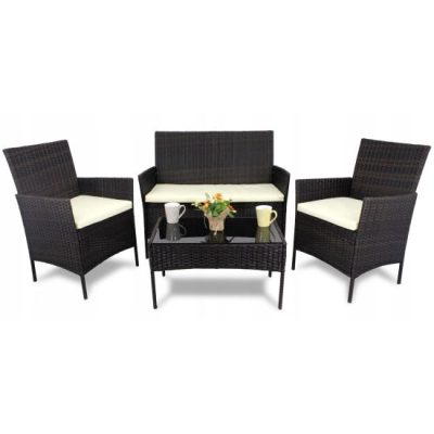 Set mobilier pentru gradina MCT Garden 273, compus din 2 fotolii, 1 canapea, 1 masa, Poliratan, Maro - Seturi Mobilier Gradina - Mercaton Store