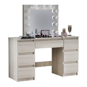 Masa de toaleta/machiaj, Mercaton, Vanessa, stejar, cu oglinda si LED-uri, 130x43x143 cm - Masute de toaleta - Mercaton Store