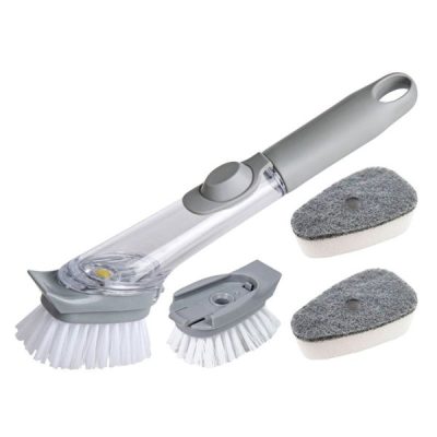 Perie multifunctionala pentru spalat vase, maner lung cu rezervor pentru detergent incorporat si 3 capete de rezerva, 1 perie si 2 bureti, 24 cm - Diverse Bucatarie - Mercaton Store