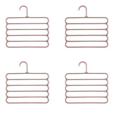 Set 4 umerase multifunctionale din plastic cu 5 pozitii pentru pantaloni, fuste, cravate, prosoape, care ajuta la economisirea spatiului, Anti-derapante, 31 x 31 cm, Maro - Organizatoare Imbracaminte si Incaltaminte - Mercaton Store