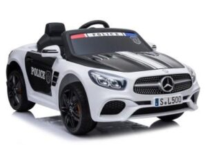 Masina de Politie electrica, Mercedes SL500, pentru copii, cu telecomanda, 2 motoare, alb-negru, 4792