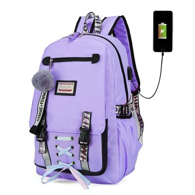 Ghiozdan Smart pentru copii, Material impermeabil, Port USB, Lacat anti-furt, 20 - 35 L, 30 x 14 x 47 cm, Violet - Ghiozdane, Genti si Trollere - Mercaton Store