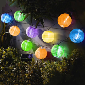 Garden of Eden – sir de 10 lampioane solare LED diferite culori, alb rece 3,7 m