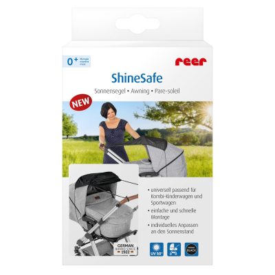 Copertina pentru protectie solara UV 50+, parasolar pentru carucior de copii, model universal, negru, Reer ShineSafe Black 84191 - Protectii Copii pentru Carucior - Mercaton Store