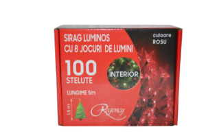 Instalatie de Craciun, sirag luminos cu 8 jocuri de lumini, 100 de beculete stelute rosii, 5 m - Instalatii de Craciun - Mercaton Store