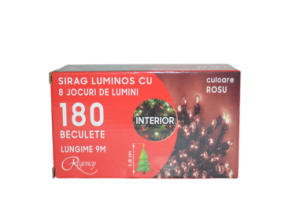 Instalatie de Craciun, sirag luminos cu 8 jocuri de lumini, 180 de beculete rosii, 9 m - Instalatii de Craciun - Mercaton Store