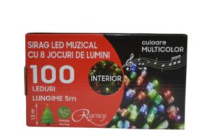Instalatie de Craciun, sirag luminos muzical, cu 8 jocuri de lumini, 100 LED-uri multicolore, 5 m