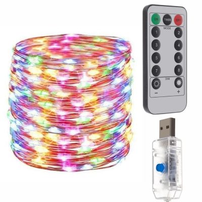 Instalatie luminoasa de Craciun cu Telecomanda si Temporizator, 300 LED-uri, Alimentare USB, 8 Moduri de Iluminare, Rezistenta la umezeala, 30 m , Multicolor - Instalatii de Craciun - Mercaton Store