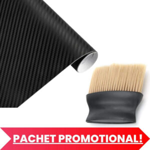 Pachet PROMO – Folie pentru Colantare Auto, Model Cardon 3D, 1.52 x 3 m si Perie cu Maner Ergonomic si Fire din Nylon SoftTouch