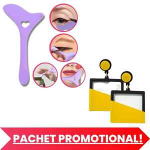 Pachet PROMO – Sablon Multifunctional 4 in 1 Eyeliner Mov si 1 Pereche de Cercei cu Forme Geometrice