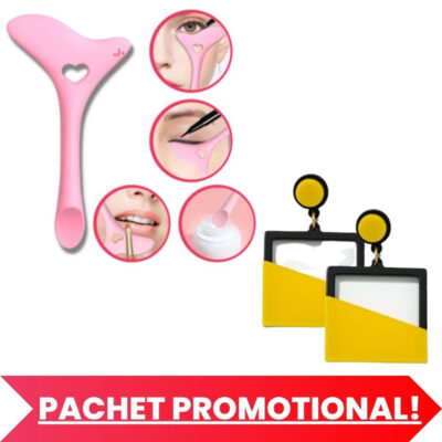 Pachet PROMO – Sablon Multifunctional 4 in 1 Eyeliner Roz si 1 Pereche de Cercei cu Forme Geometrice