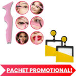 Pachet PROMO – Sablon Multifunctional 5 in 1 Eyeliner Roz si 1 Cercei Gold Filigree, Forma Patrat, Galben cu Negru