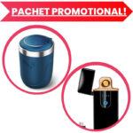 Pachet PROMO – Scrumiera Auto Rotunda cu Iluminare LED, Albastru si Bricheta Electrica cu Incarcare USB