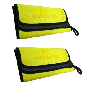 Set 2 buc Lavete profesionale Mercaton, ultra-absorbante din microfibra, foarte moi, tip prosop fleece, pentru caratarea casei, biroului sau a masinii, 800GSM/m2, Gri cu Galben, 30 x 60 cm, 600g/buc - Alte Accesorii Casa - Mercaton Store